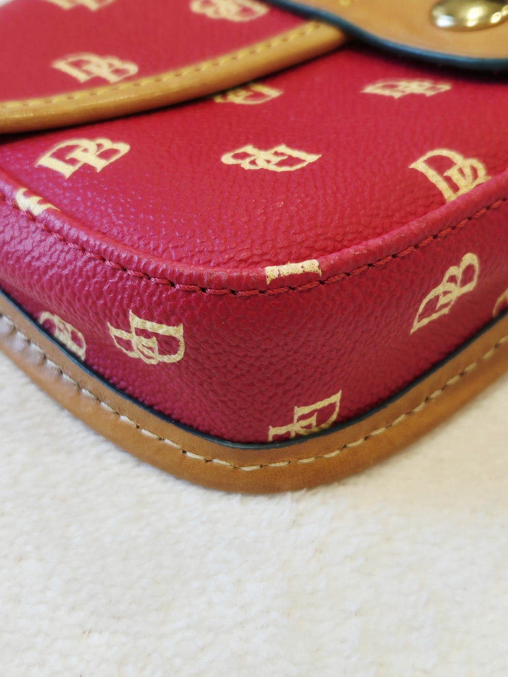 Dooney & Bourke Dark Pink Signature Logo Wristlet with Tan Leather Trim - Picture 5 of 12